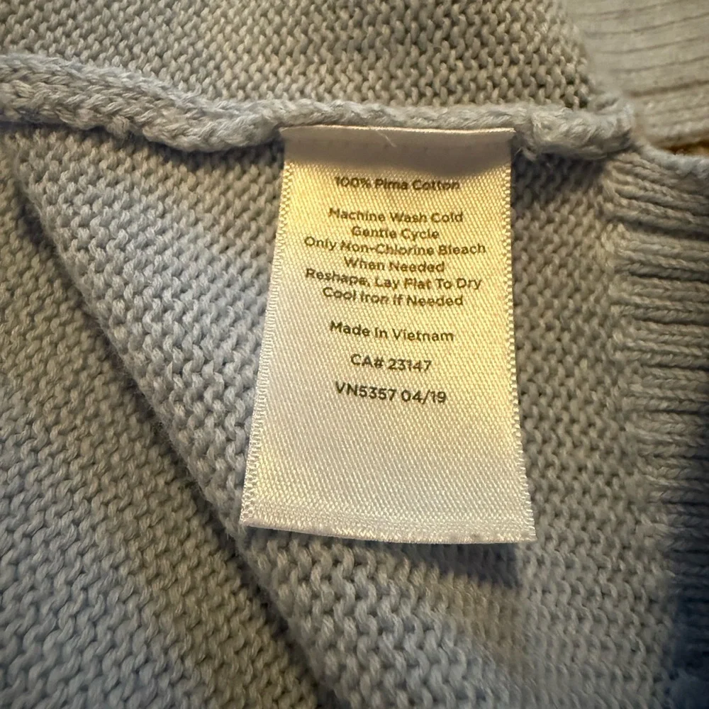 Talbots Pima Cotton Powder Blue V-Neck 3/4 Sleeves Sweater With Bow Detail Back - Picture 4 of 4